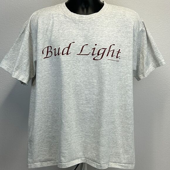 Vintage 90s Bud Light Beer T Shirt Spellout Anheuser Busch Gray Mens XL X-Large - Picture 2 of 9